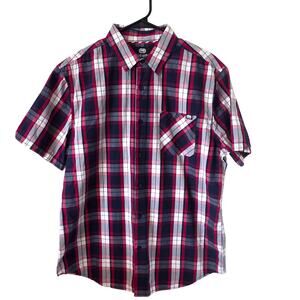 Ecko Unltd Mens Plaid Short Sleeve Button Front Shirt Size Large Red White Blue